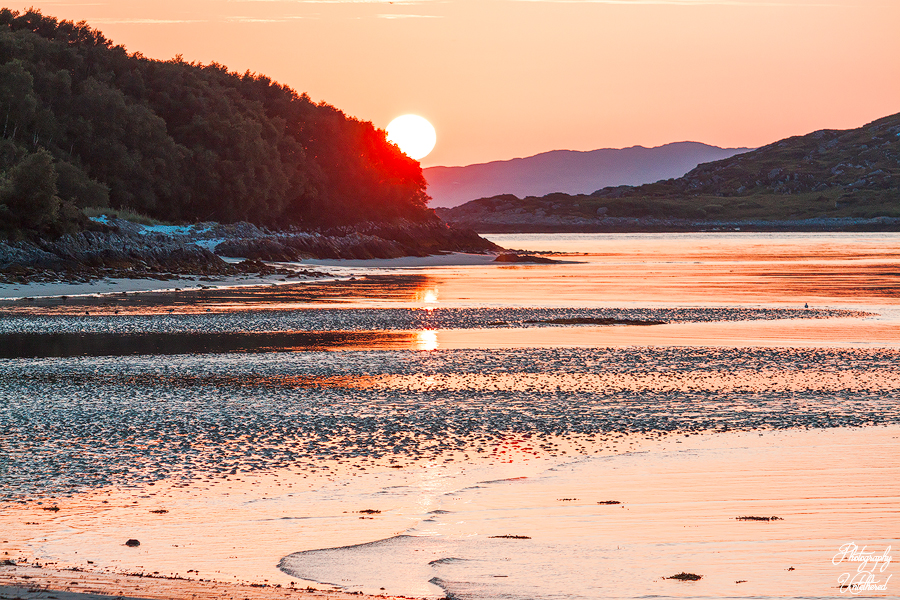 The sun setting over the silver sands of Morar. Scottish Landscape Photography.